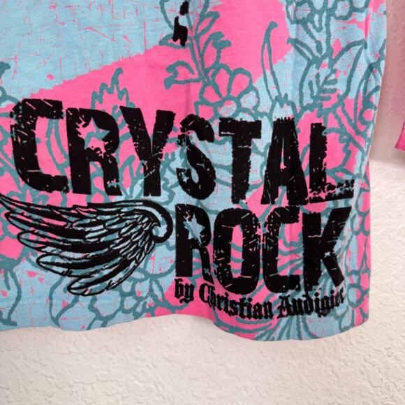 Christian Audigier Crystal Rock Y2K Shirt Womens Small Tokyo Sun Cherry Blossom - Picture 10 of 16